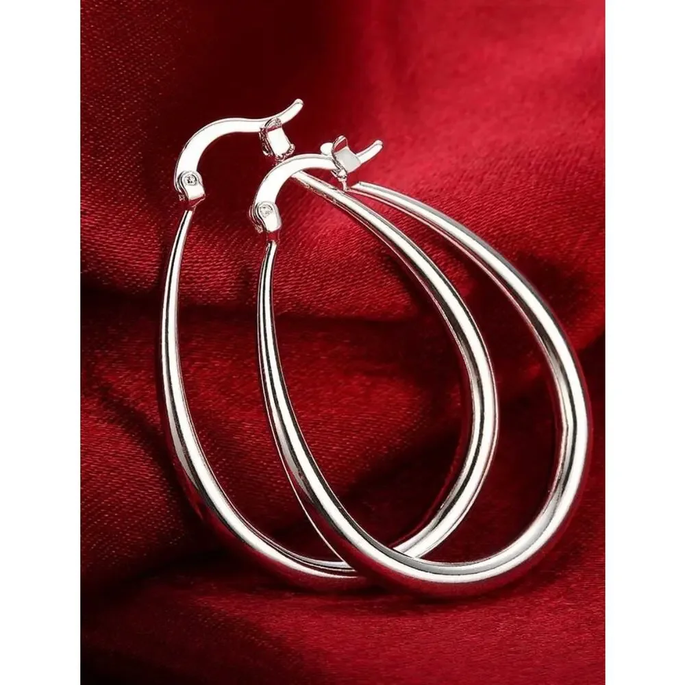 50CM Teardrop Sterling Silver Plated Hoop Earrings High Shine
